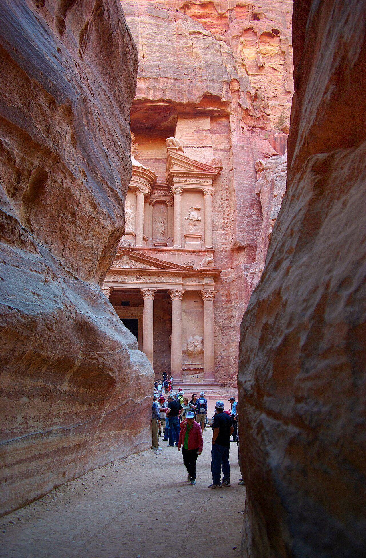 The Treasury at Petra framed by the Siq.